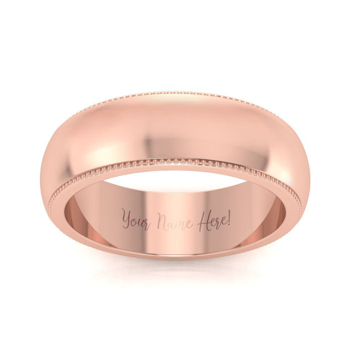 Wedding Bands 14K Rose Gold 6MM Comfort Fit Milgrain Ladies and Mens